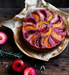 Peach and plum upside-down cake