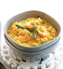 Risoto de camarão, espargos e açafrão