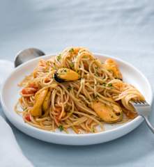 Espaguetis integrales con mejillones