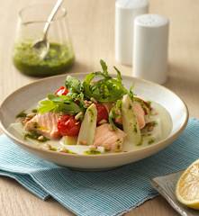 Spargel Bowl mit Lachs und Kräuteröl