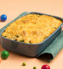 Überbackenes Risibisi mit Schweinefleisch