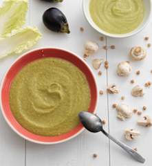 2 purés de peixe - introdução da couve, da beringela, do grão e dos cogumelos