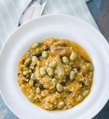 Arroz integral con acelgas, habas y setas shiitake