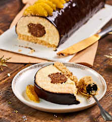 Bûche chocolat-orange au cœur chocolat-noisette