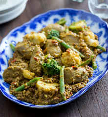 Curried Sausages and Lentils