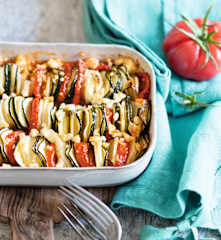 Tian légumes-feta et compotée de poivrons