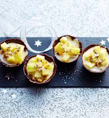 Petites bouchées au chocolat et fruits exotiques