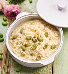 Risoto de favas e camarão