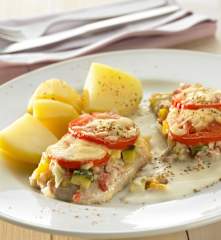 Überbackenes Schweineschnitzel mit Kartoffeln