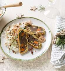 Pastel de judías rojas y verduras con arroz al cava