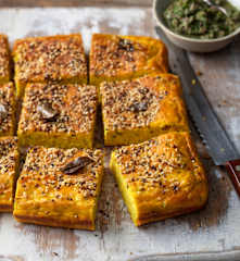 Curried Cake with Coriander Chutney