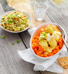 Taboulé, poulet au curry