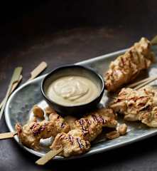 Chicken skewers with peanut satay sauce