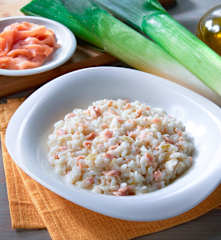 Risotto al salmone con crema di porri