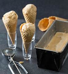 Brown butter ice cream with peanut butter ganache swirl