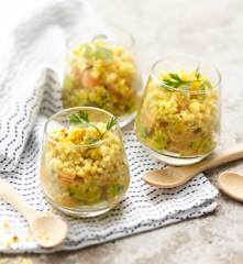 Verrines au tartare de saumon, moutarde douce et agrumes