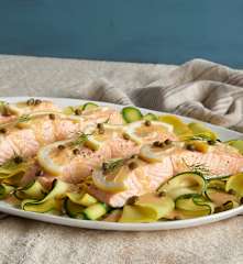 Lemon Caper Salmon with Ribbon Squash
