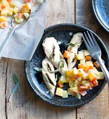 Poulet à la sauge, légumes à la crème