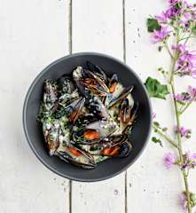 Mexilhões com molho de vinho branco