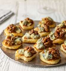 Parsnip Blinis with Stilton, Walnuts and Honey