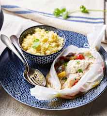 Filet de poisson aux légumes d'été et couscous