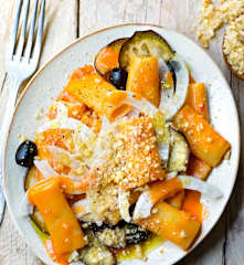 Rigatoni, fenouil, aubergine et sauce crémeuse