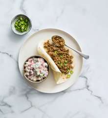 Fragrant curried mince with tomato salad