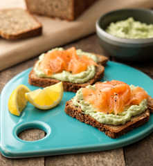 Seeded Breakfast Bread with Avocado Ricotta Spread and Smoked Salmon