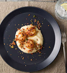 Jakobsmuscheln auf Pastinakenpüree mit Schinken-Croutons