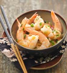 Crevettes sautées aux oignons nouveaux