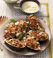 Berenjenas rellenas y salsa de yogur con azafrán - Irán