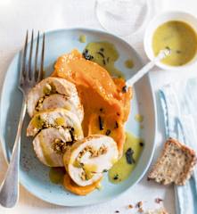 Menu gourmand - Ballotine de dinde aux champignons, purée de patates douces et jus aux truffes