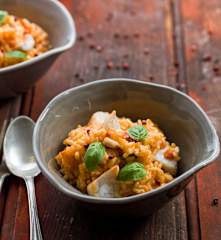 Risoto de garoupa com manjericão