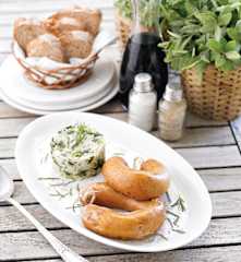 Alheiras ao vapor com arroz de grelos