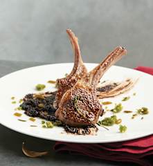 Lamb with Black Garlic Romesco and Pickled Chives (Wylie Dufresne)