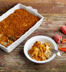 Baccalà gratinato con patate, uova e peperoni