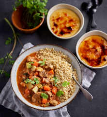 Couscous with Lamb and Vegetable Ragout; Crema Catalana