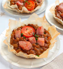 Cestas de lentejas con butifarra