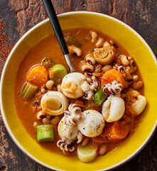 Black-eyed Bean Stew with Baby Squid