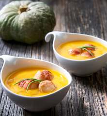 Crema di zucca e capesante alla pancetta