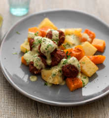 Sausage Meatballs with Butternut Squash & Potatoes