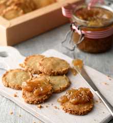 Stilton and Walnut Biscuits with Roasted Garlic Jam