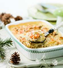 Bacalhau com espargos e camarão
