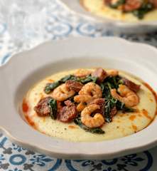 Polenta with Prawns, Chorizo and Spinach