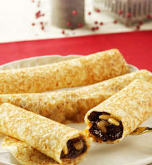 Crêpes de morcilla y pera