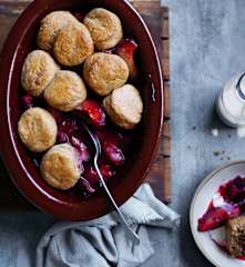 Plum and raspberry cobbler