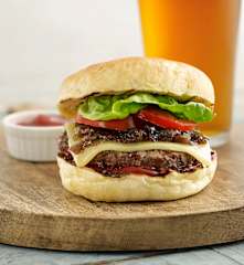 Buffalo Burger with Bourbon Glazed Onions