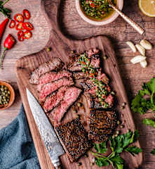 Coffee Rubbed Skirt Steak with Caper Salsa