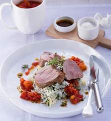 Kalbsfilet auf Tomatensugo und Zitronenreis