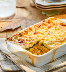 Lasaña de pollo y espinaca